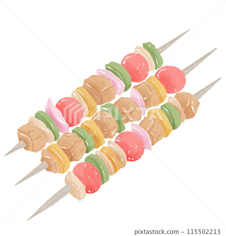 Barbecue shashlik Hand drawn Illustration Colored Pencil Crayon Style Independence Day 4th of July American Food isolated clip art elements for holiday decoration and celebration design  115502213