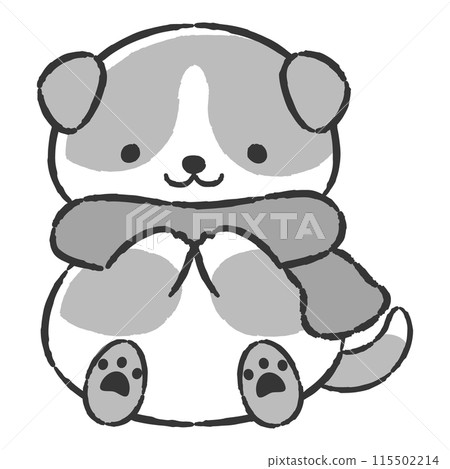 Hand-drawn illustration of a dog wearing a scarf 115502214