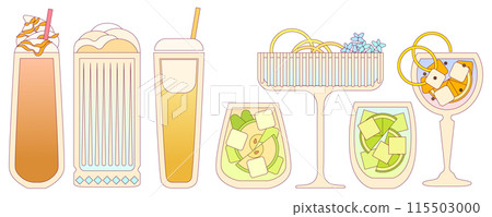 Cocktails set. Vector illustration with outline. Alcoholic drinks for bar 115503000