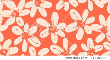Trendy exotic hand drawn flowers seamless pattern. Floral background for textile, wallpaper, banner, covers, surface, printing and home decor. Flower vector illustration. 115503316