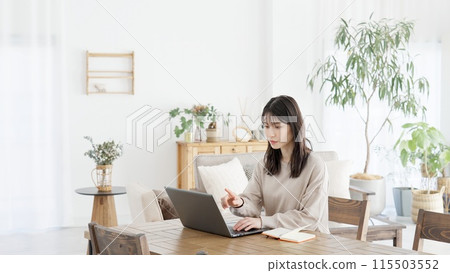 一名婦女在電腦上進行研究 一名婦女在電腦上進行研究 115503552