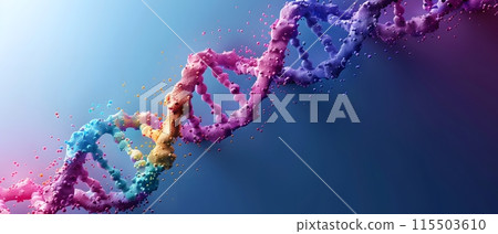 Illustration of rainbow DNA on a blue background. Suitable for introducing the concept of gender diversity. It was genetic from the beginning, the colors of the rainbow represent the LGBTQ people. Illustration of rainbow DNA on a blue background. Suitable for introducing the concept of gender diversity. It was genetic from the beginning, the colors of the rainbow represent the LGBTQ people. 115503610