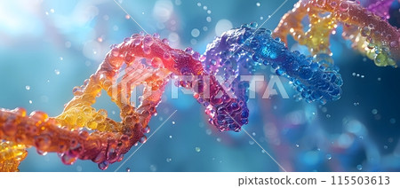 Illustration of rainbow DNA on a blue background. Suitable for introducing the concept of gender diversity. It was genetic from the beginning, the colors of the rainbow represent the LGBTQ people. Illustration of rainbow DNA on a blue background. Suitable for introducing the concept of gender diversity. It was genetic from the beginning, the colors of the rainbow represent the LGBTQ people. 115503613