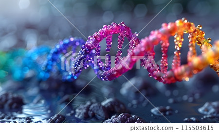 Illustration of rainbow DNA on a blue background. Suitable for introducing the concept of gender diversity. It was genetic from the beginning, the colors of the rainbow represent the LGBTQ people. Illustration of rainbow DNA on a blue background. Suitable for introducing the concept of gender diversity. It was genetic from the beginning, the colors of the rainbow represent the LGBTQ people. 115503615