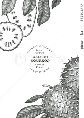 Hand drawn sketch style soursop fruit banner. Organic fresh fruit vector illustration. Retro guanabana design template Hand drawn sketch style soursop fruit banner. Organic fresh fruit vector illustration. Retro guanabana design template 115503812