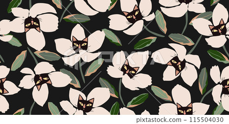 Seamless patterns with floral and kittens for fabric, textiles, wall art, poster, cover, banner, interior decor, Cat heads with flowers backgrounds. Seamless patterns with floral and kittens for fabric, textiles, wall art, poster, cover, banner, interior decor, Cat heads with flowers backgrounds. 115504030