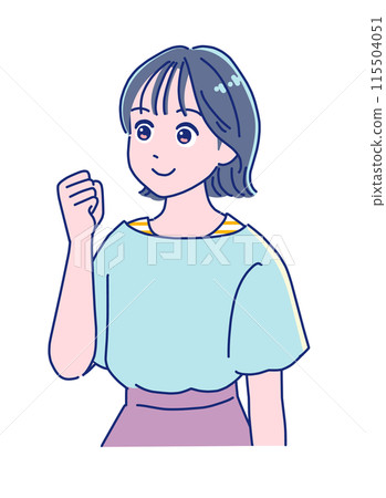 A smiling elementary school girl posing in a fist 115504051