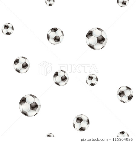 Seamless football or soccer ball pattern. Sport background. Hand drawing watercolor illustration for clothing textile, scrapbooking. Football leather balls background Seamless football or soccer ball pattern. Sport background. Hand drawing watercolor illustration for clothing textile, scrapbooking. Football leather balls background 115504086