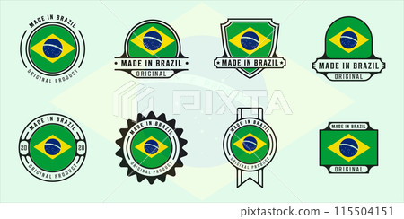 set of made in brazil logo outline vector illustration template icon graphic design. bundle collection of flag country with various badge and typography 115504151