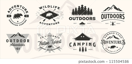 set of vector adventure mountain outdoor vintage logo symbol illustration design,  bundle collection of various  wildlife icon 115504586