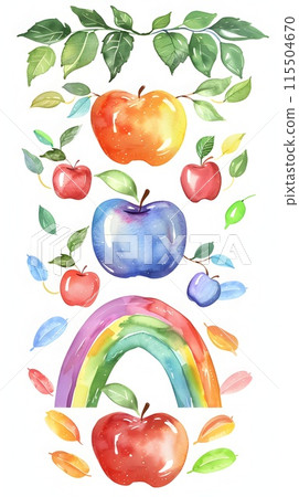 Vibrant Apple Garland with Rainbow Accents for School Entrance Display 115504670