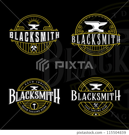 set of blacksmith anvil logo vintage vector logo illustration template icon graphic design.bundle collection of various workshop metal industry for professional worker with typography retro badge 115504839