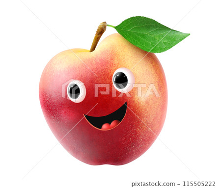 Cute nectarine peach character with playful smile isolated on white background Cute nectarine peach character with playful smile isolated on white background 115505222