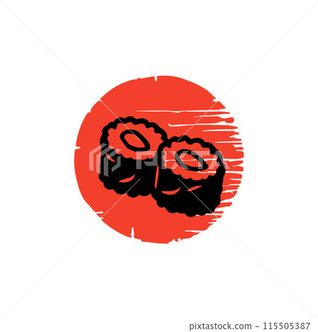 Stylized sushi rolls set red japan flag. Japanese flag design traditional food asian cuisine icon. 115505387