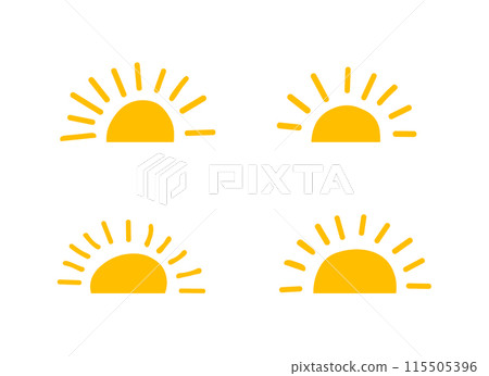 Yellow half sun vector icon logo. Silhouette circle sun summer sunshine collection half sunrise 115505396