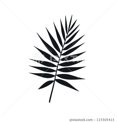 Palm summer tropical leaf silhouette icon. Jungle plant black tree foliage isolated palm exotic leaf 115505413