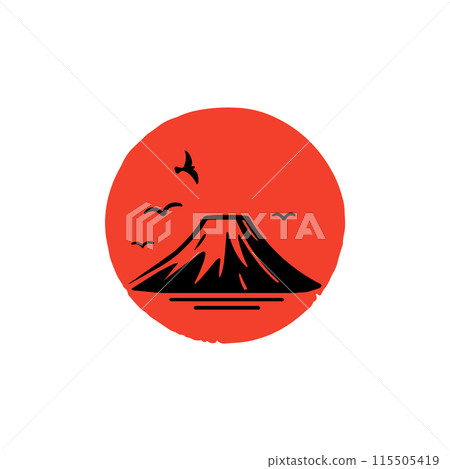 Japan minimal mountain on red circle flag. Asian japan flag mountain Fuji icon 115505419