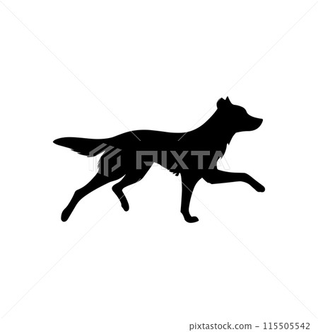 Run dog silhouette jump vector logo icon. Sport dog canine fast profile sign silhouette background. 115505542