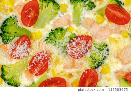 appetizing casserole with salmon and broccoli isolate 3 appetizing casserole with salmon and broccoli isolate 3 115505675