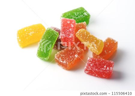 Delicious colorful marmalade, isolated on white background Delicious colorful marmalade, isolated on white background 115506410