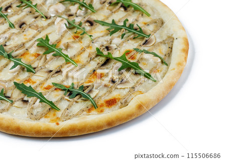 pizza with mushrooms isolate, Pizza Truffle julienne 2 pizza with mushrooms isolate, Pizza Truffle julienne 2 115506686
