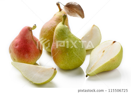 Pears collection. Pears Isolated organic isolated on white background. Pears macro 115506725