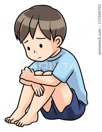 一個沮喪的男孩抱著膝蓋 115506783