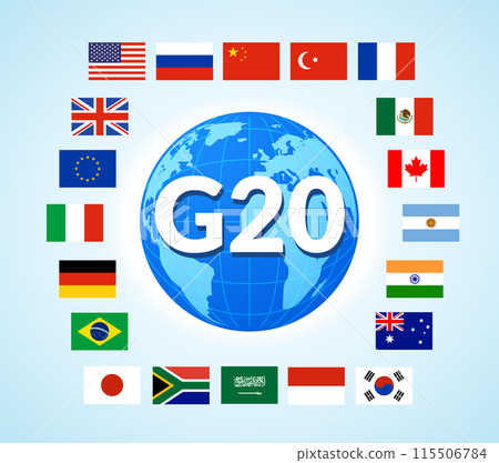 Vector G20 country flag Mexico, USA, Canada. G20 flag set icon 115506784