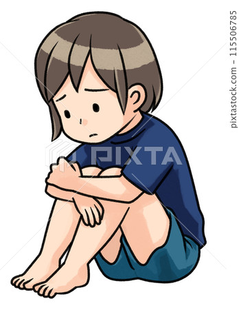 一個沮喪的女孩抱著她的膝蓋 115506785