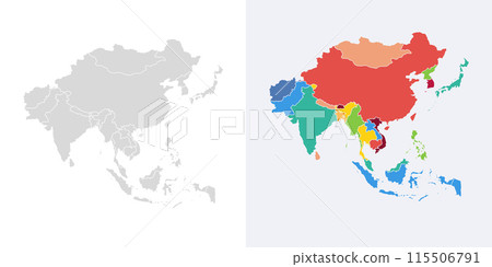 Asia vector map southeast country, Asian east continent icon silhouette china malaysia japan 115506791