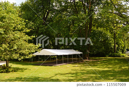 White tents for guests in the park. Party in nature 115507009