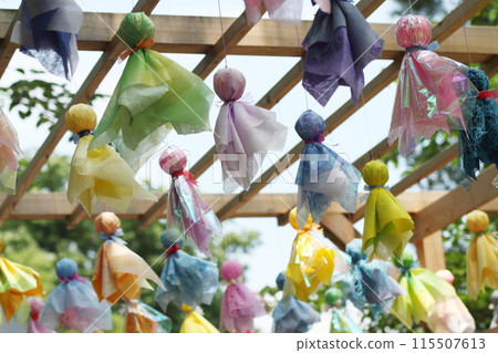 Colorful Teru Teru Bouzu at a shrine Colorful Teru Teru Bouzu at a shrine 115507613