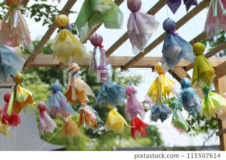 Colorful Teru Teru Bouzu at a shrine Colorful Teru Teru Bouzu at a shrine 115507614