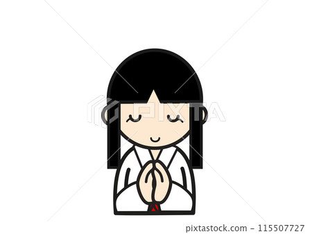 A shrine maiden praying with her hands together A shrine maiden praying with her hands together 115507727