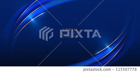 Luxury curve golden lines on dark blue background with lighting effect copy space for text. Luxury design style. Luxury curve golden lines on dark blue background with lighting effect copy space for text. Luxury design style. 115507778
