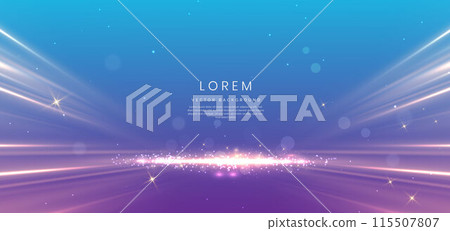 Luxury light blue background with glowing golden line lighting effect sparkle. 115507807