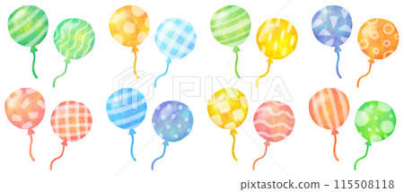 Illustration set of colorful balloons with patterns 115508118