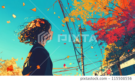 Girl gazing at autumn leaves 115508556