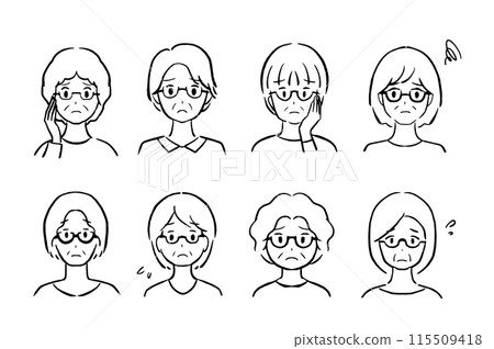 Set of 8 senior women's face icons in trouble 115509418