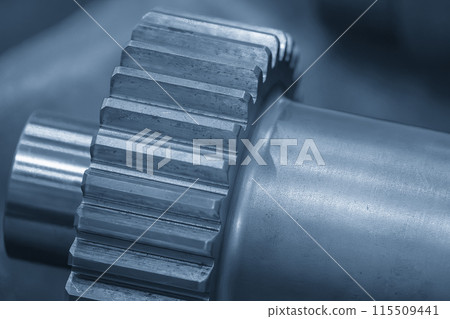Close up scene the set of pinion gear parts in the light blue scene with lighting effect. 115509441