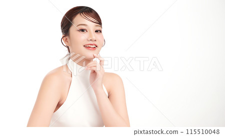 Beautiful young asian woman with clean fresh skin on white background, Face care, Facial treatment, Cosmetology, beauty and spa, Asian women portrait. 115510048