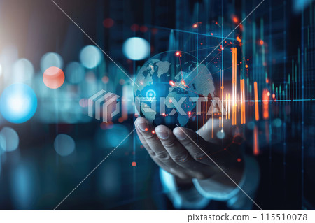 businessman hands holding a small planet earth. Global business success concept. Ai generative 115510078