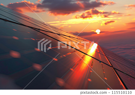 Solar panels in sunset. Close up.renewable energy concept. Ai generative 115510110