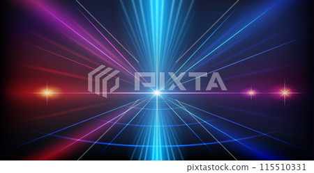 Abstract Geometry Red and Blue Neon Background with Bright Ray Halo 115510331