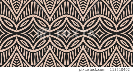 Hand drawn Batik seamless pattern. Geometric doodle abstract background, Ethnic wallpaper. Tribal vector texture. Aztec style. Folk embroidery, Scandinavian art, African rug, tile design. 115510402