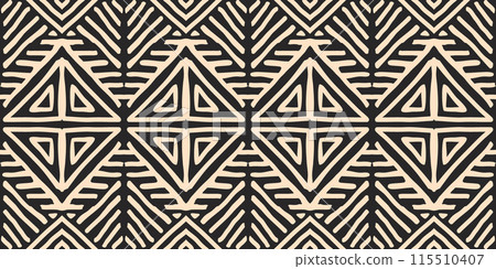 Hand drawn Batik seamless pattern. Geometric doodle abstract background, Ethnic wallpaper. Tribal vector texture. Aztec style. Folk embroidery, Scandinavian art, African rug, tile design. 115510407