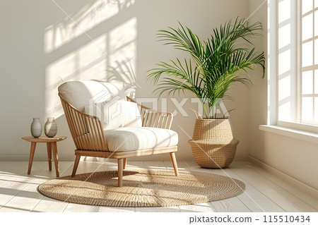 Cozy Sunlit Armchair in Modern Interior 115510434