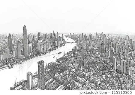 Intricate Aerial Sketch of Bangkok Urban Cityscape 115510500