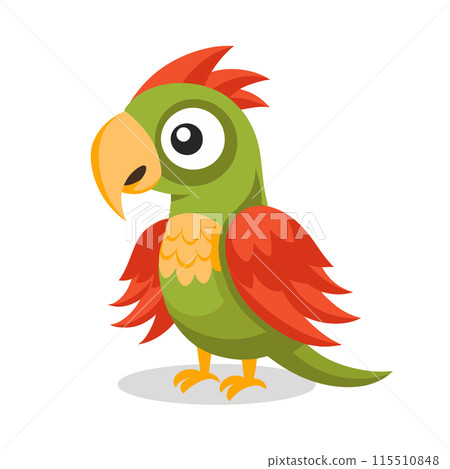 Cute baby parrot isolated on white background. Cute cartoon macaw bird. Illustration, print for children 115510848