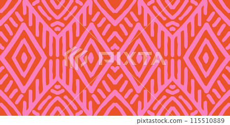Hand drawn Batik seamless pattern. Geometric doodle abstract background, Ethnic wallpaper. Tribal vector texture. Aztec style. Folk embroidery, Scandinavian art, African rug, tile design. 115510889